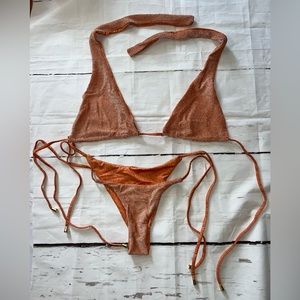 Orange sparkly reversible print bikini